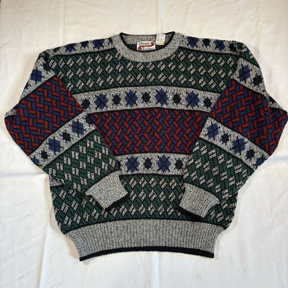 Vintage Penn's Landing Men's Multicolored Geometric Print Acrylic Sweater Size L